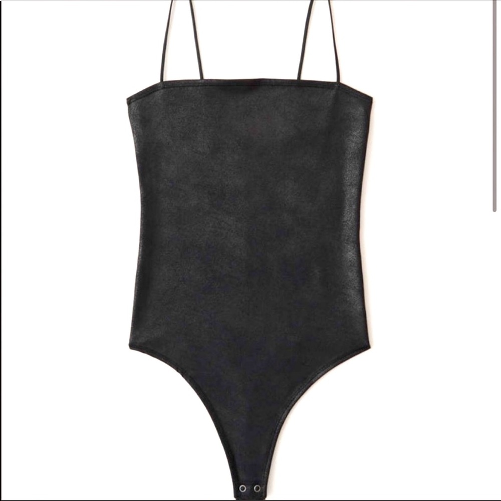 Abercrombie & Fitch Faux Leather Black Spaghetti Strap Bodysuit